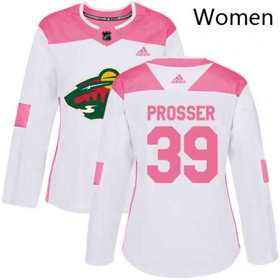 Womens Adidas Minnesota Wild 39 Nate Prosser Authentic White Pink Fashion NHL Jersey